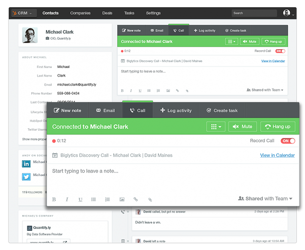 Hubspot CRM -screenshot - notes HubSpot CRM capture notes