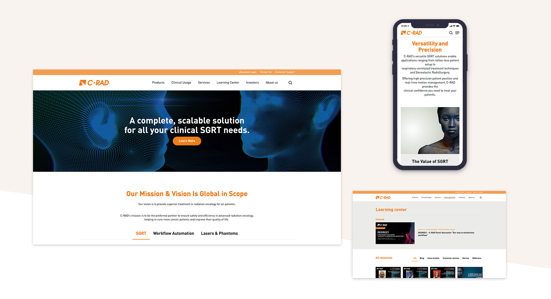 C-RAD Website showcase, across laptop tablet and smart phone