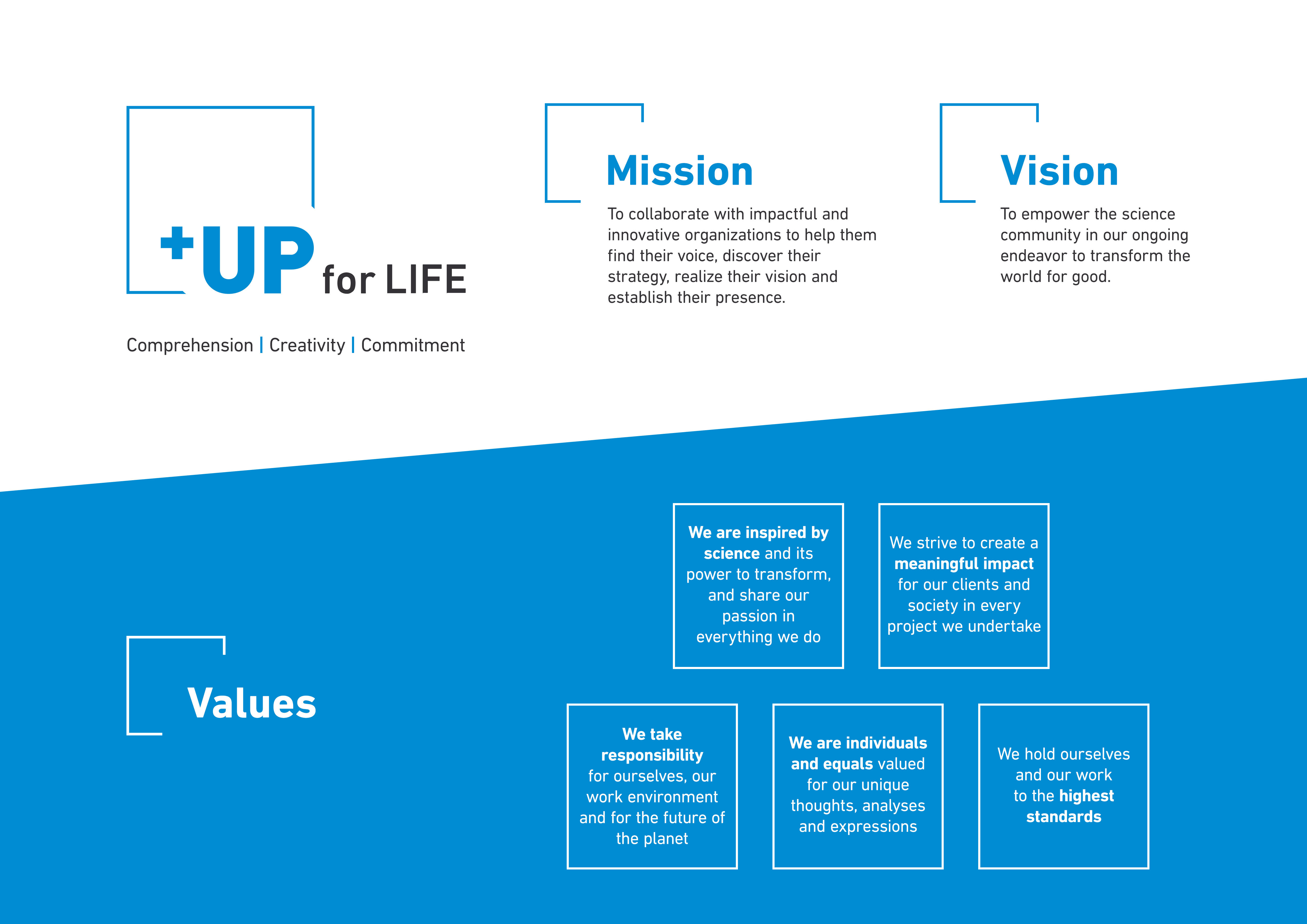 UP for life mission vision values)