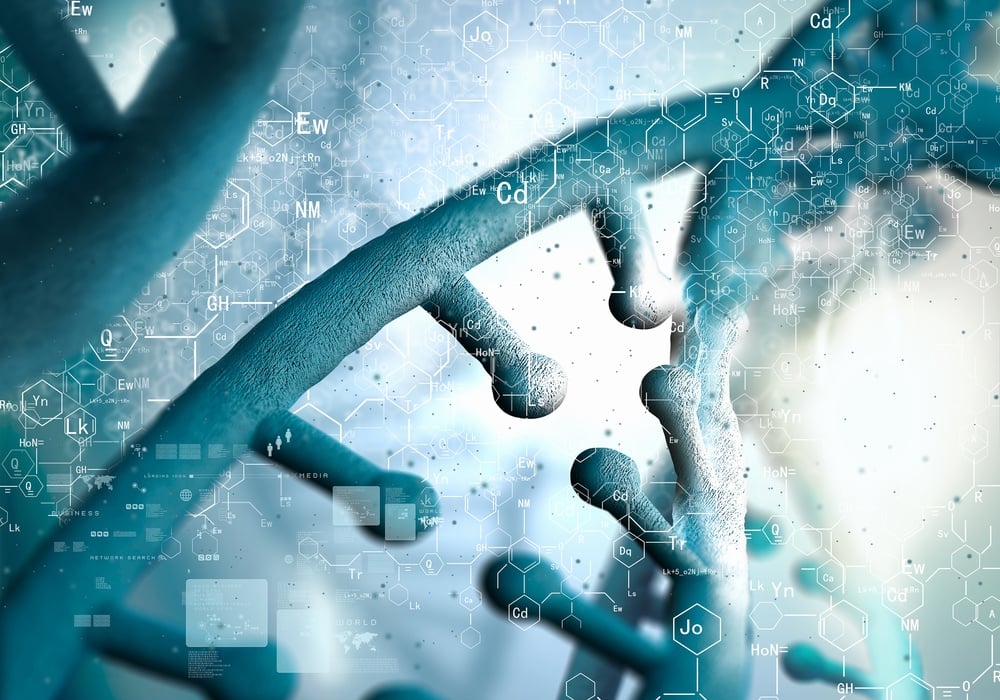 Biochemistry concept with digital blue DNA molecule