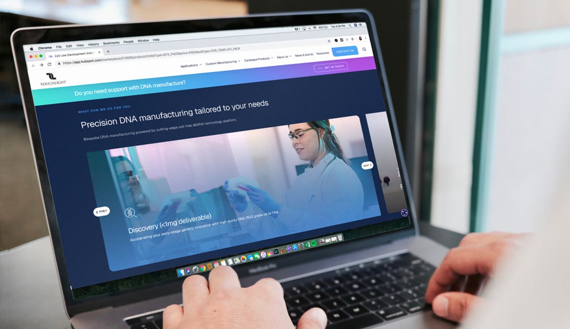 Touchlight website on a laptop